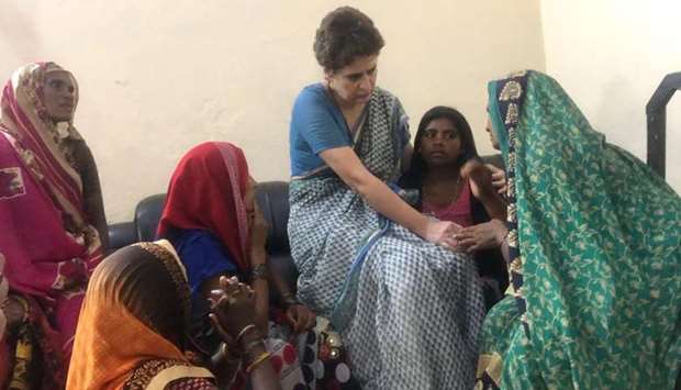 Priyanka Gandhi Vadra meets families of the Sonebhadra massacre victims at the Chunar Guest House in Mirzapur yesterday.