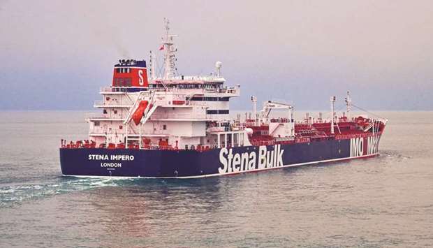 Undated handout photograph shows the Stena Impero, a British-flagged vessel owned by Stena Bulk, at an undisclosed location, obtained by Reuters yesterday.
