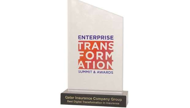 Qatar Insuranceu2019s u2018Best Digital Transformation in Insurance Awardu2019, which was bestowed at the inaugural edition of the Enterprise Transformation Summit held recently in Doha.