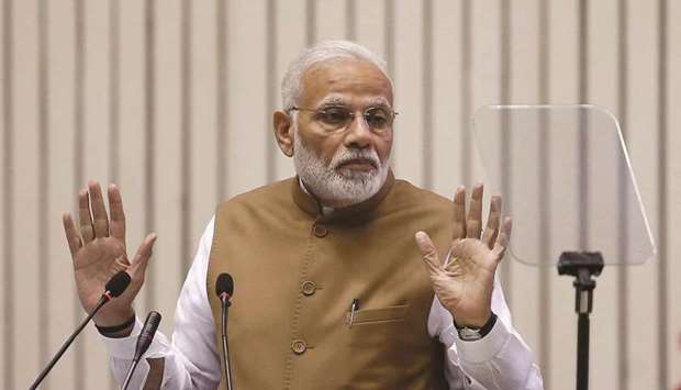 Indian Prime Minister Narendra Modi at a press conference in New Delhi.