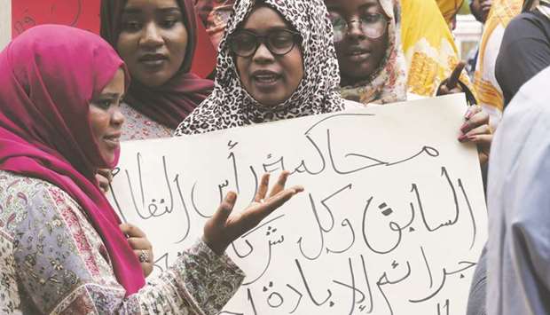 A July 8, 2019, file photo of Sudanese women activists rallying in Khartoum.