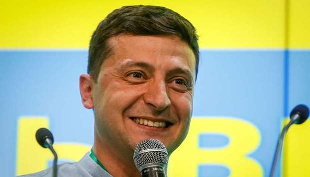 Ukraine's President Volodymyr Zelenskiy speaks at his party's headquarters after a parliamentary election in Kiev, Ukraine