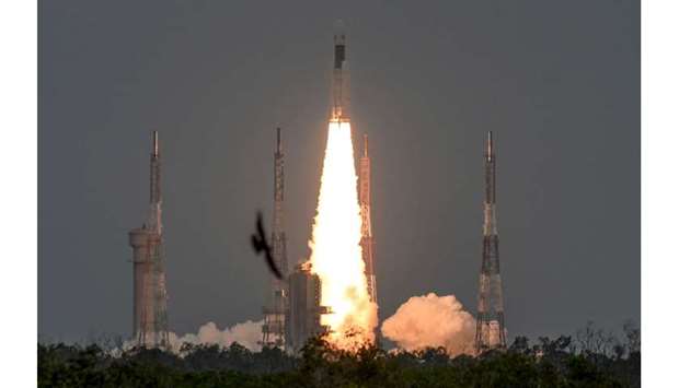 The Indian Space Research Organisation's (ISRO) Chandrayaan-2 (Moon Chariot 2), with on board the Geosynchronous Satellite Launch Vehicle (GSLV-mark III-M1), launches at the Satish Dhawan Space Centre in Sriharikota, an island off the coast of southern Andhra Pradesh state