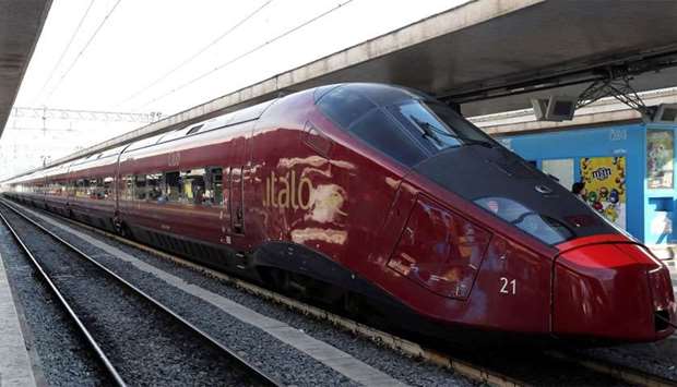 Italo' high-speed train for the NTV (Nuovo Trasporto Viaggiatori) is seen at the Termini railway station in Rome
