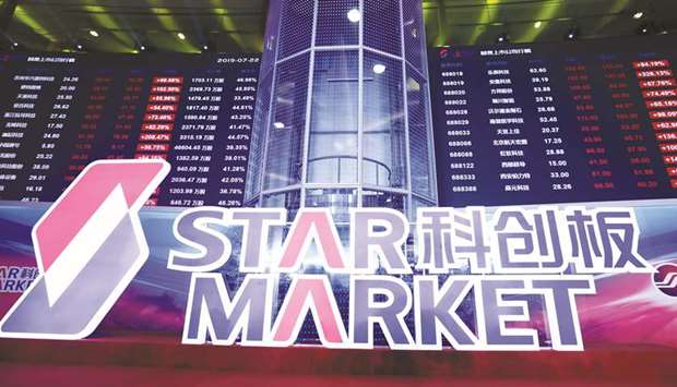 A sign for STAR Market, Chinau2019s new Nasdaq-style tech board, is seen after the listing ceremony of the first batch of companies at Shanghai Stock Exchange in China.