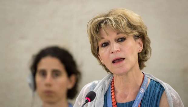 United Nations (UN) special rapporteur on extrajudicial, summary or arbitrary executions Agnes Callamard delivers her report of the killing of Saudi journalist Jamal Khashoggi during the United Nations Human Rights Council in Geneva on June 26, 2019. AFP
