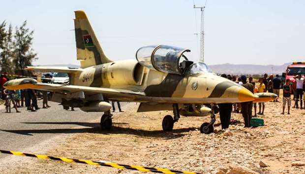 The Libyan L-39 Albatros warplane belonging to forces of strongman Khalifa Haftar, after it made an emergency landing in the southeastern Tunisian town of Medenine
