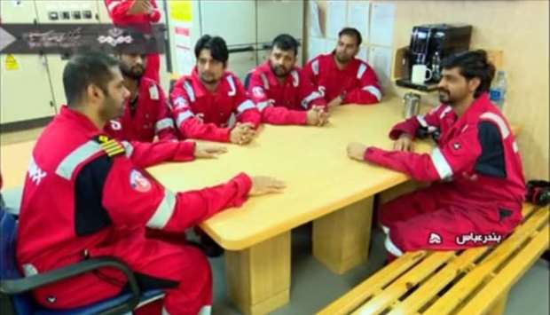 An image grab taken from a broadcast by Islamic Republic of Iran Broadcasting (IRIB) yesterday shows crew members of the British-flagged tanker Stena Impero, after it was seized by Iran's Revolutionary Guard Corps