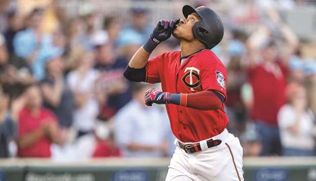 Minnesota Twins shortstop Jorge Polanco (11) celebrates after hitting a solo home run in the first inning against the New York Yankees on Monday. PICTURE: USA TODAY Sports