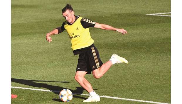 In this July 17, 2019, picture, Real Madridu2019s Gareth Bale takes part during a practice session in Montreal, Canada. (Reuters)