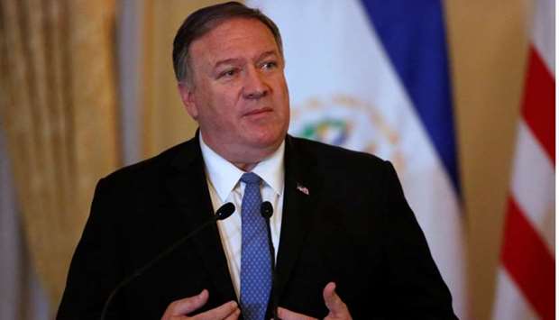 US Secretary of State Mike Pompeo speaks at a joint news conference with President of El Salvador Nayib Bukele at the Presidential House in San Salvador, El Salvador, July 21