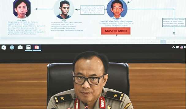 Indonesiau2019s national police spokesman, Dedi Prasetyo, briefs journalists during a press conference in Jakarta yesterday.