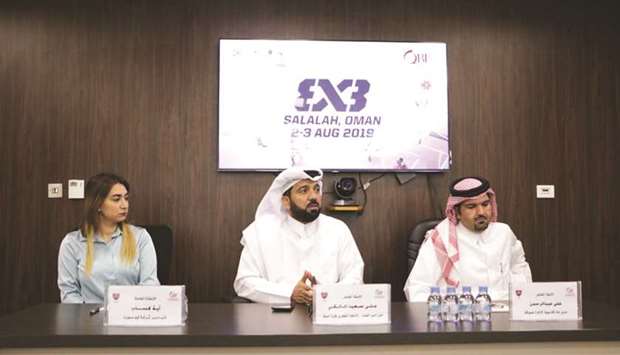 Secretary-General of Qatar Basketball Federation Ali Saeed al-Malki (centre), Deputy Manager of the QSports Aya Kassab (left) and General Manager of Alijarah Driving Academy Ali Abdulrahman addressing the media.