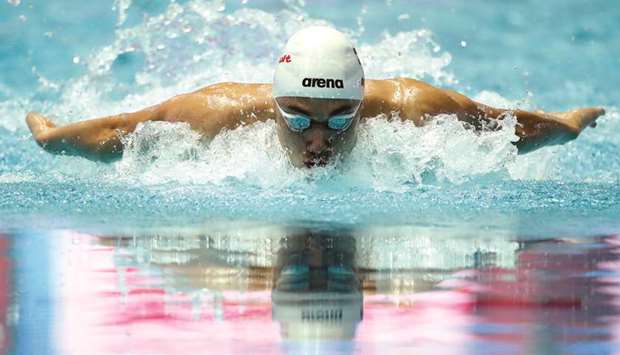 Kristof Milak of Hungary competes during the menu2019s 200m butterfly final at the 18th FINA World Swimming Championships in Gwangju, South Korea, yesterday. (Reuters)