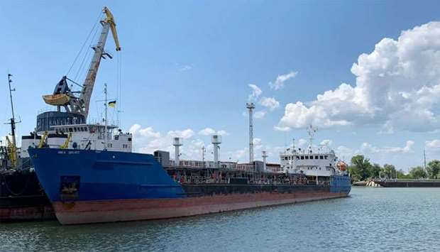 A view shows the Russian tanker Nika Spirit detained by Ukraine's security service in Izmail
