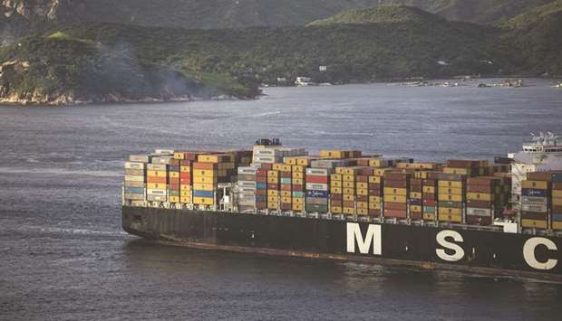 A Mediterranean Shipping Co container ship sails past Lamma Island in Hong Kong. In June, Hong Kongu2019s total exports dropped 9% from a year earlier to HK$309.6bn ($39.62bn), the largest decline since February 2016, government data showed yesterday.