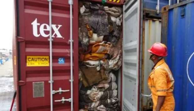 The customs service said the consignment was believed to contain mortuary waste among other garbage which included large quantities of plastic.