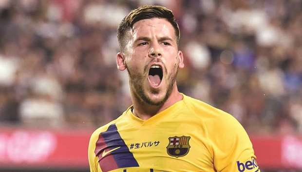 Barcelonau2019s Carles Perez celebrates after scoring against Vissel Kobe in a friendly. (AFP)