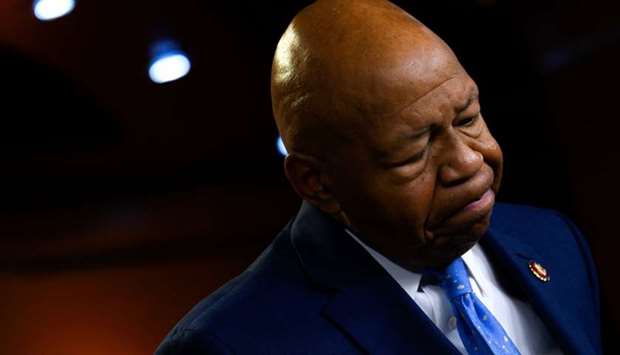 US Representative Elijah Cummings, Democrat of Maryland and Chairman of the House Oversight and Reform Committee, pauses as he delivers a press conference following the former Special Counsel's testimony before the House Select Committee on Intelligence in Washington, DC, on July 24..