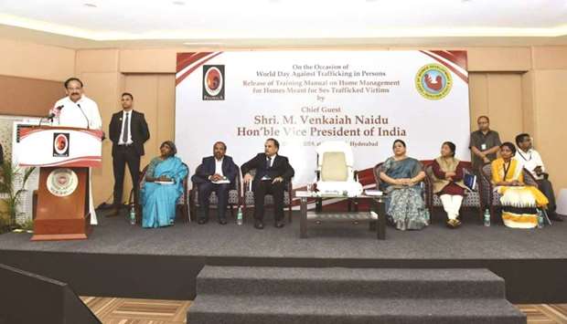 Vice President M Venkaiah Naidu speaks after releasing the training manual on u2018home management for homesu2019 meant for sex trafficked victims in Hyderabad yesterday.