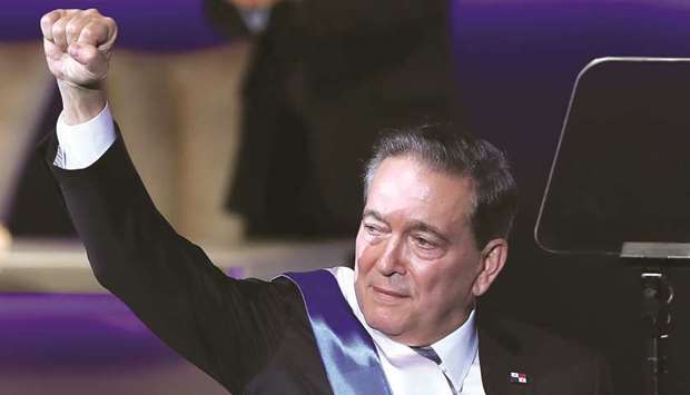 Panamau2019s new President Laurentino Cortizo gestures after addressing the audience during his inauguration ceremony, in Panama City, Panama.