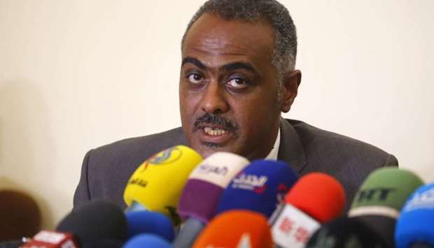 Sidiq Farouq, a leader from the protest movement the Alliance for Freedom and Change, speaks at a press conference in the Sudanese capital Khartoum