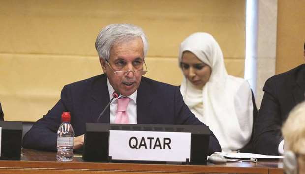 HE the Minister of State for Foreign Affairs Sultan bin Saad al-Muraikhi addressing the 73rd session of the Committee on the Elimination of Discrimination against Women.