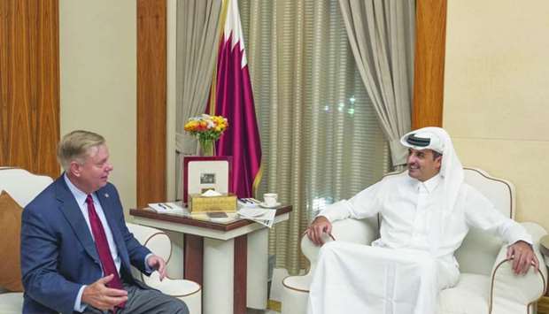 His Highness the Amir Sheikh Tamim bin Hamad al-Thani received US Senator Lindsey Graham at Al Bahr Palace in Doha Wednesday evening.