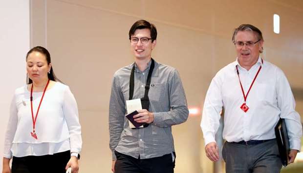 Australian student Alek Sigley, 29, who was detained in North Korea, arrives at Haneda International Airport in Tokyo