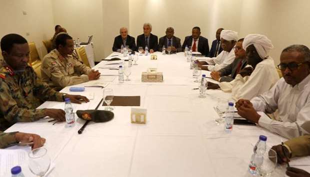 Members of the Sudanese Military Council and the movement the Alliance for Freedom and Change meet at the Corinthia Hotel in the capital Khartoum yesterday