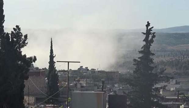 Smoke rises after the hospital in Kafr Nabl was struck. Photo: Social media