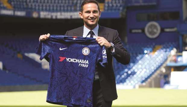 Chelseau2019s newly-appointed head coach Frank Lampard poses at Stamford Bridge in London yesterday. (AFP)