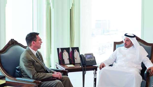 HE the Prime Minister and Minister of Interior Sheikh Abdullah bin Nasser bin Khalifa al-Thani on Thursday met the Charge d'Affaires of the US to Qatar, William Grant. During the meeting, bilateral relations and the means to enhance them were reviewed, and a number of issues of joint interest were discussed.