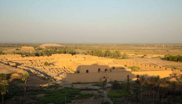 In this file photo taken on June 29, 2019, a general view of the ancient archaeological site of Babylon, south of the Iraqi capital Baghdad
