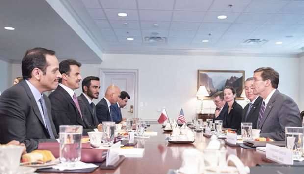 His Highness the Amir Sheikh Tamim bin Hamad al-Thani and acting US Defence Secretary Mark Esper hold official discussions at Pentagon
