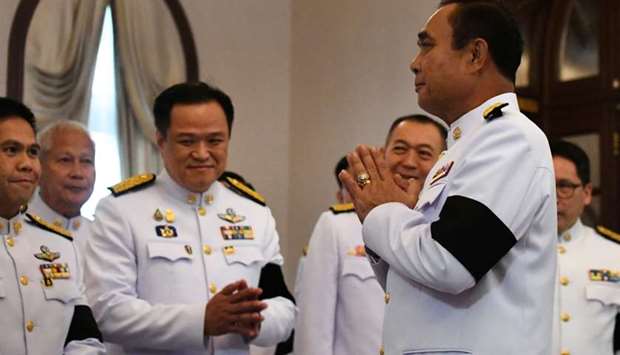Thai Prime Minister Prayuth Chan-ocha thanks coalition party members after the royal endorsement ceremony appointing him to his post in Bangkok, Thailand on June 11