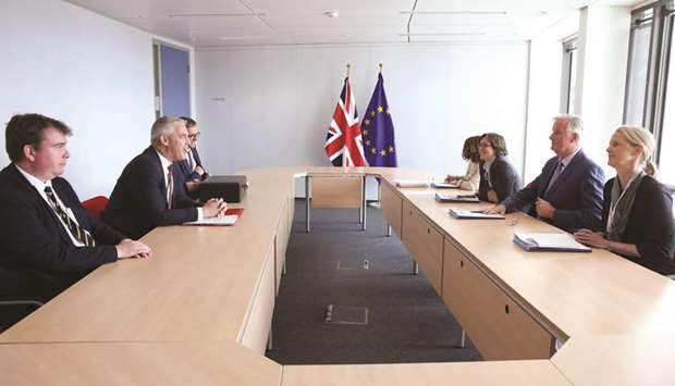 Secretary of State for Exiting the European Union Stephen Barclay attends a meeting with European Unionu2019s chief Brexit negotiator Michel Barnier in Brussels, Belgium, yesterday.