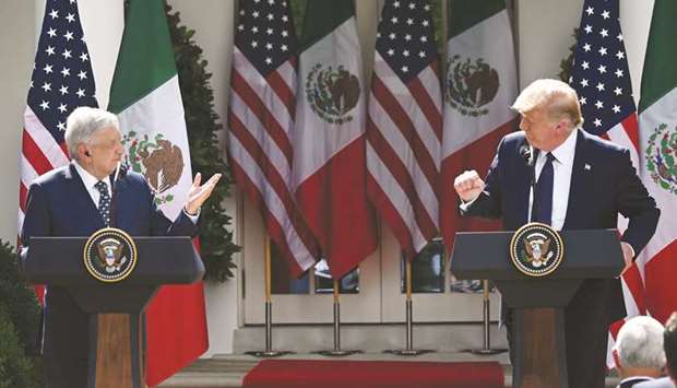US President Donald Trump and Mexican President Andres Manuel Lopez Obrador hold a joint press conference in the Rose Garden of the White House on Wednesday.