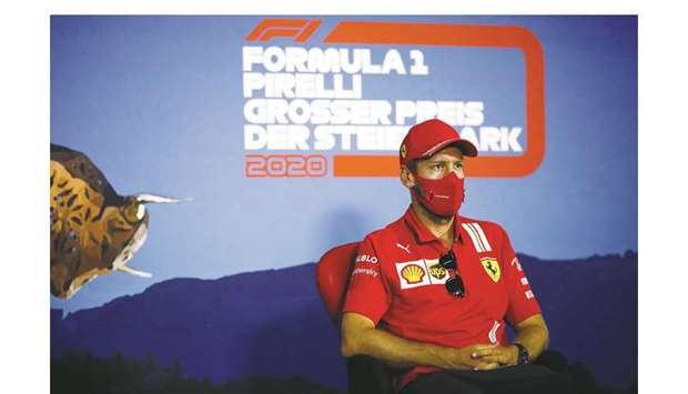 Ferrariu2019s German driver Sebastian Vettel addresses the driversu2019 press conference ahead of the Styrian Grand Prix in Spielberg, Austria, yesterday. (AFP)