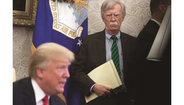 This May 17, 2018 photo shows Bolton during Trumpu2019s meeting with Nato Secretary-General Jens Stoltenberg in the Oval Office of the White House.