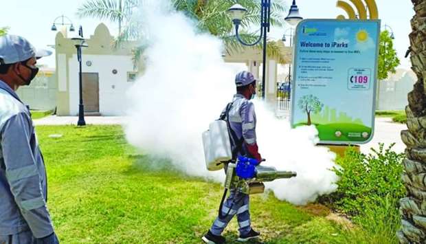 Al Sheehaniya Municipality, represented by the services affairs department, is continuing with its sanitisation and disinfection operations in the municipality's vital areas and parks, the Ministry of Municipality and Environment said. Fumigation has been done in some places to combat pests such as mosquitoes and flying insects, including at Al Sheehaniya Park and the Desert Garden.