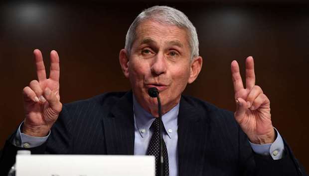 Dr Anthony Fauci testifies during a Senate Health, Education, Labor and Pensions Committee hearing on Capitol Hill in Washington yesterday.