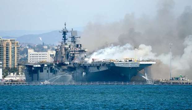 Fire aboard the US Navy amphibious assault ship USS Bonhomme Richard in San Diego