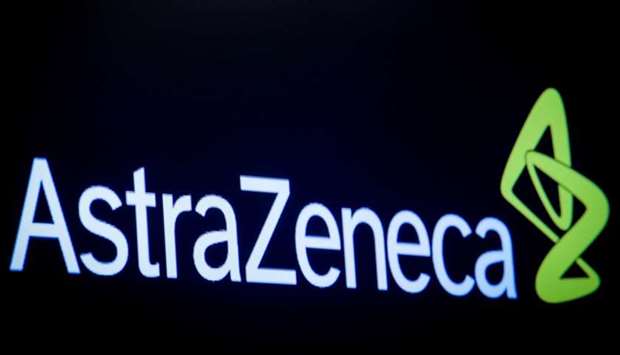 The company logo for pharmaceutical company AstraZeneca is displayed on a screen on the floor at the New York Stock Exchange in New York, U.S., April 8, 2019