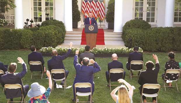 US President Donald Trump addresses a news conference in the Rose Garden at the White House in Washington on Tuesday.