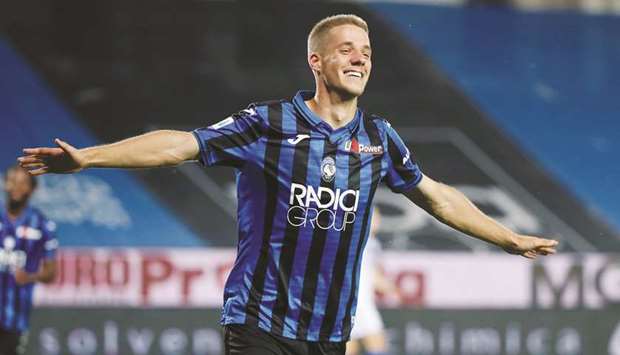 Atalantau2019s Mario Pasalic celebrates scoring their sixth goal and completing his hat-trick against Brescia during their Serie A match on Tuesday. (Reuters)
