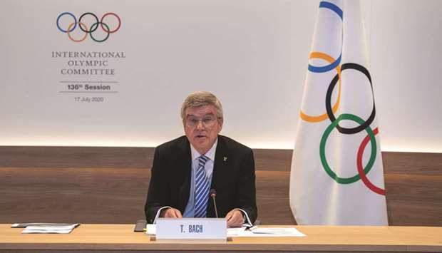 President of the IOC Thomas Bach hosts the first ever remote IOC Session in Lausanne, Switzerland, yesterday. (Reuters)