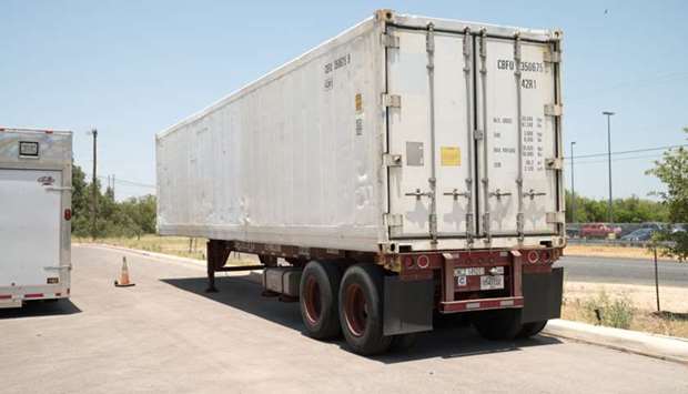 A refrigerated trailer that the San Antonio health authorities acquired to store bodies, as morgues at hospitals and funeral homes reach their capacity with the coronavirus disease fatalities, is seen in Bexar County, Texas
