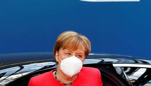 German Chancellor Angela Merkel arrives for a meeting of the first face-to-face EU summit since the Covid-19 outbreak, in Brussels