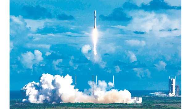 A Falcon 9 rocket carrying the ANASIS-II satellite blasting off from Cape Canaveral Air Force Station in Florida. South Koreau2019s first ever military communications satellite was launched by private operator SpaceX, Seoulu2019s defence procurement agency said.